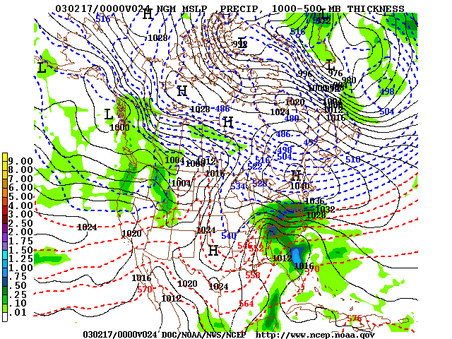 image of MSLP 1000 - 500mb